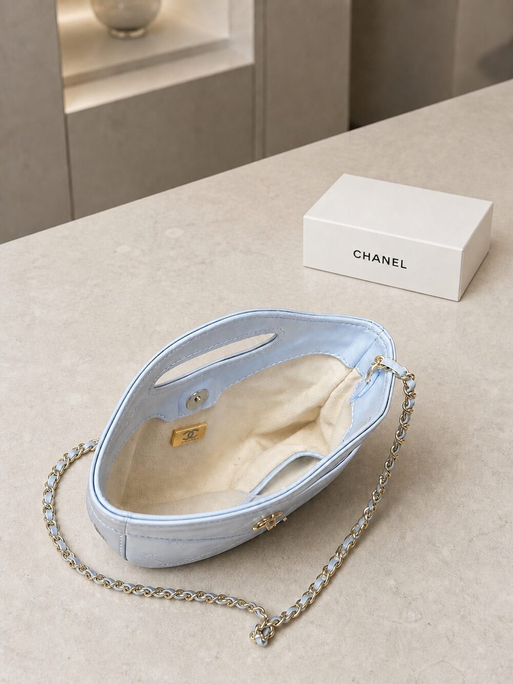 Chanel Nano Handbag in Light Blue Lambskin with Gold Tone Hardware - Picture 4 of 10